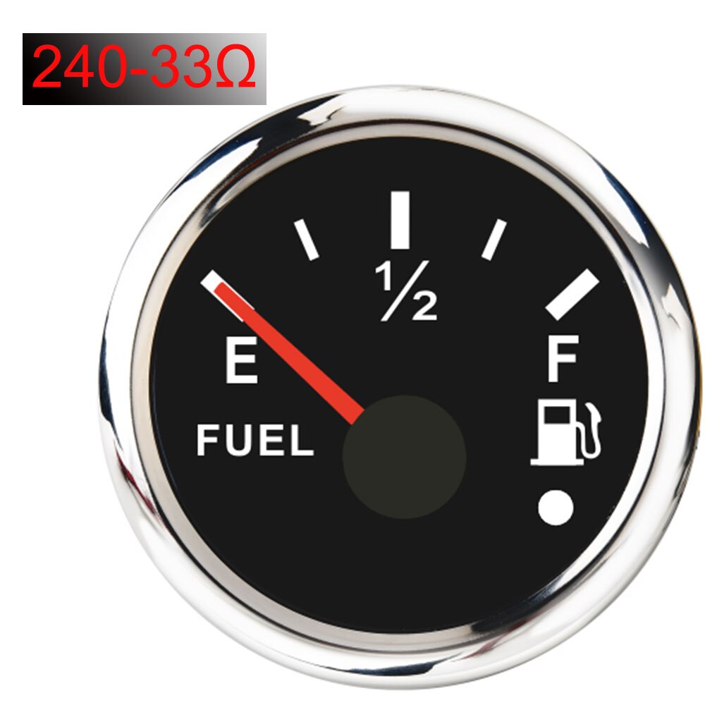 Indicador de combustible Universal para motocicletas, medidor de tanque de nivel de combustible automático marino de 52mm, medidores de nivel de combustible de 0-190 ohm, 240-33 ohm, 9-32v: black white240-33ohm
