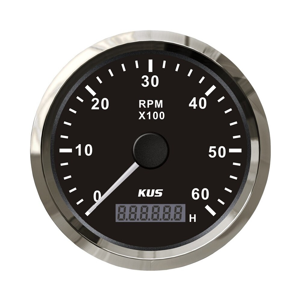 KUS Universal Tachometer RPM Gauge with Hour Meter 3000RPM 4000RPM 6000RPM 8000RPM with Red Yellow Backlight 9-32V 85mm: 6K BS