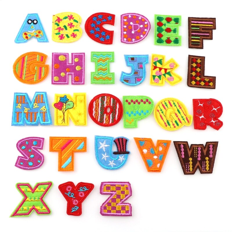 26 PCS Iron on Colorful Letters Patches Applique Sew on Patches Colourful Letter A-Z Patch Alphabet Embroidered Patches DIY