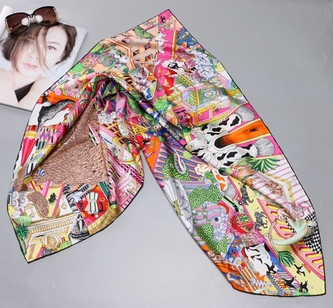100%  silke skjerf sjal wraps bydyr trykk silke skjerf foulard 35 "  x 35 ": Farge 4