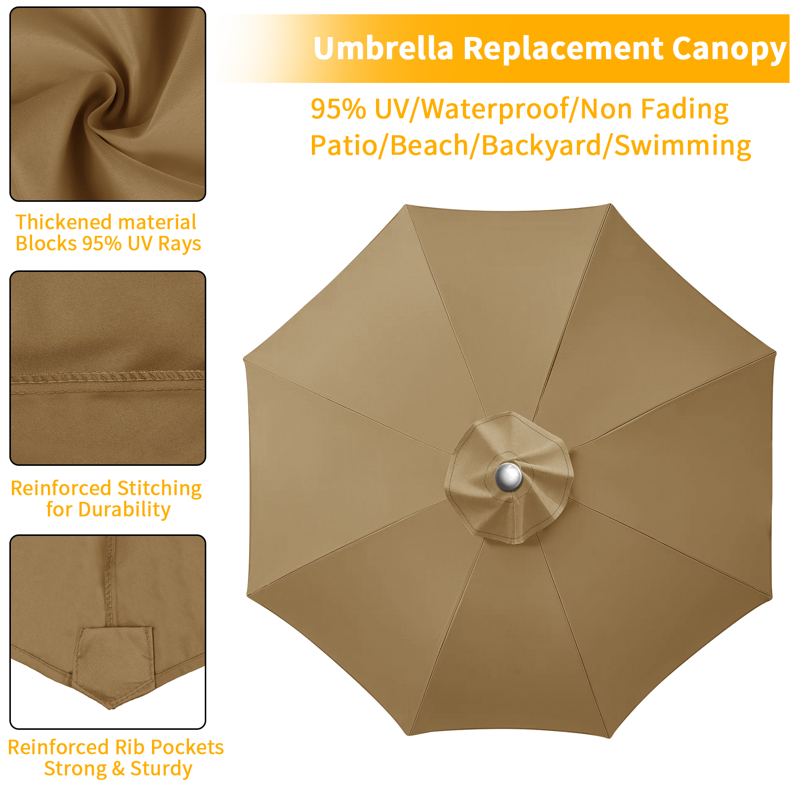 Parasol Replacement Cloth Outdoor Garden 2/2.5/2.7/3M Umbrella Cover Waterproof Sunshade Canopy For 6 Ribs/8 Ribs Parasol Cover
