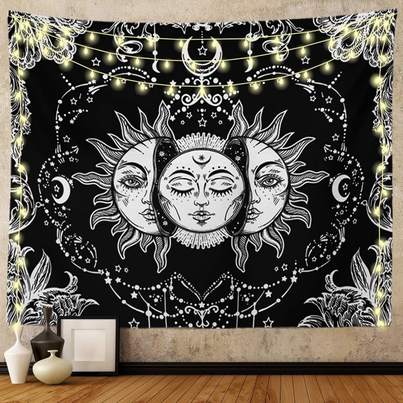 Tapiz de sol y luna místicos, estética Dark Soul, para colgar en la pared, perfecto para la decoración del dormitorio, decoración de la pared del dormitorio