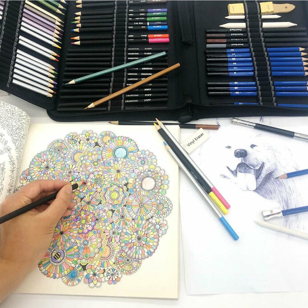 51Pcs/Set Drawing Kit Wood Pencil Sketching Pencils Art Sketch Painting Supplies With Carrying Bag