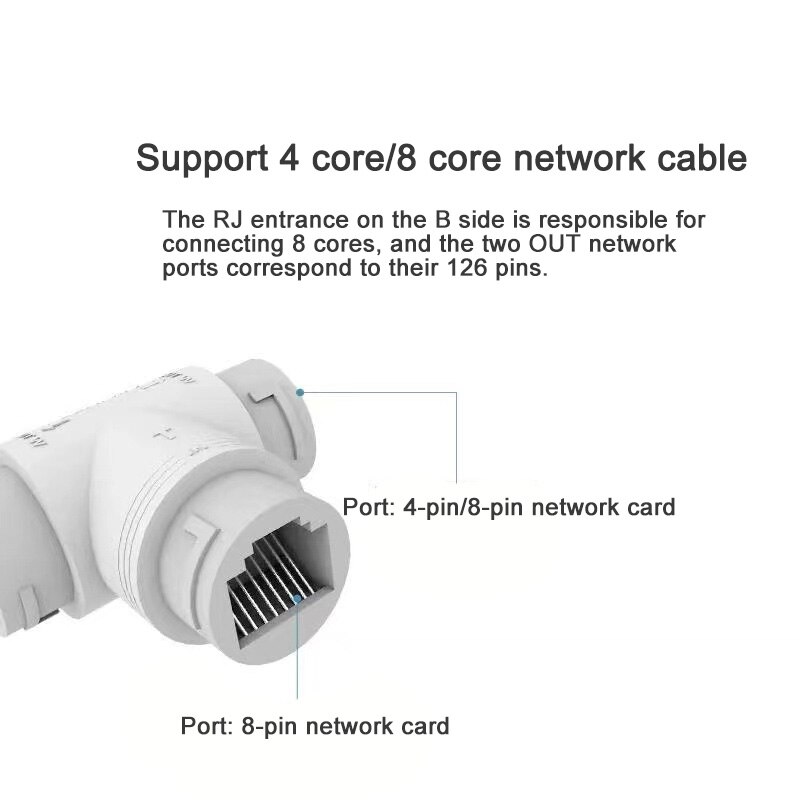 For security camera installation, POE splitter 2 in 1 network cable connector three-way RJ45 connector head
