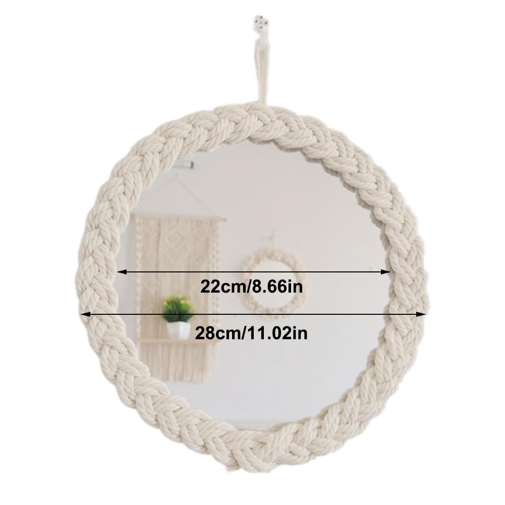 Espejo colgante de pared nórdico para maquillaje, bonito espejo trenzado de cuerda de algodón para decoración de sala de estar y dormitorio