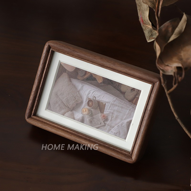 Marco de fotos de madera hecho a mano Retro con dibujos animados de paso, marco de fotos de escritorio de pie Vertical/Horizontal, decoración de pared colgante: Blanco