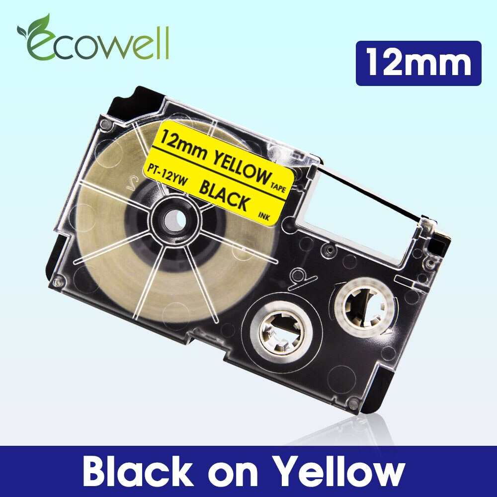 Ecowell XR-12WE XR-12RD XR-12BU XR-12YW XR-12GN Multicolor Casio label tape compatible for KL-60 KL-60SR KL-750 EZ Label Maker: Black on Yellow