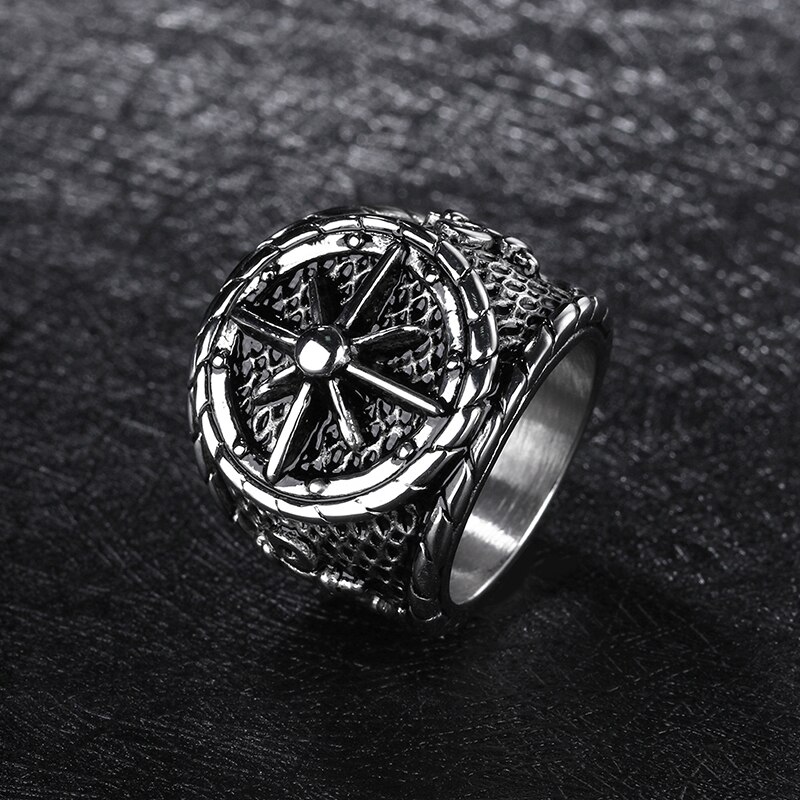 Anillo de acero inoxidable con brújula vikinga para hombre, joya con ancla, Estilo Vintage, Punk, para motorista