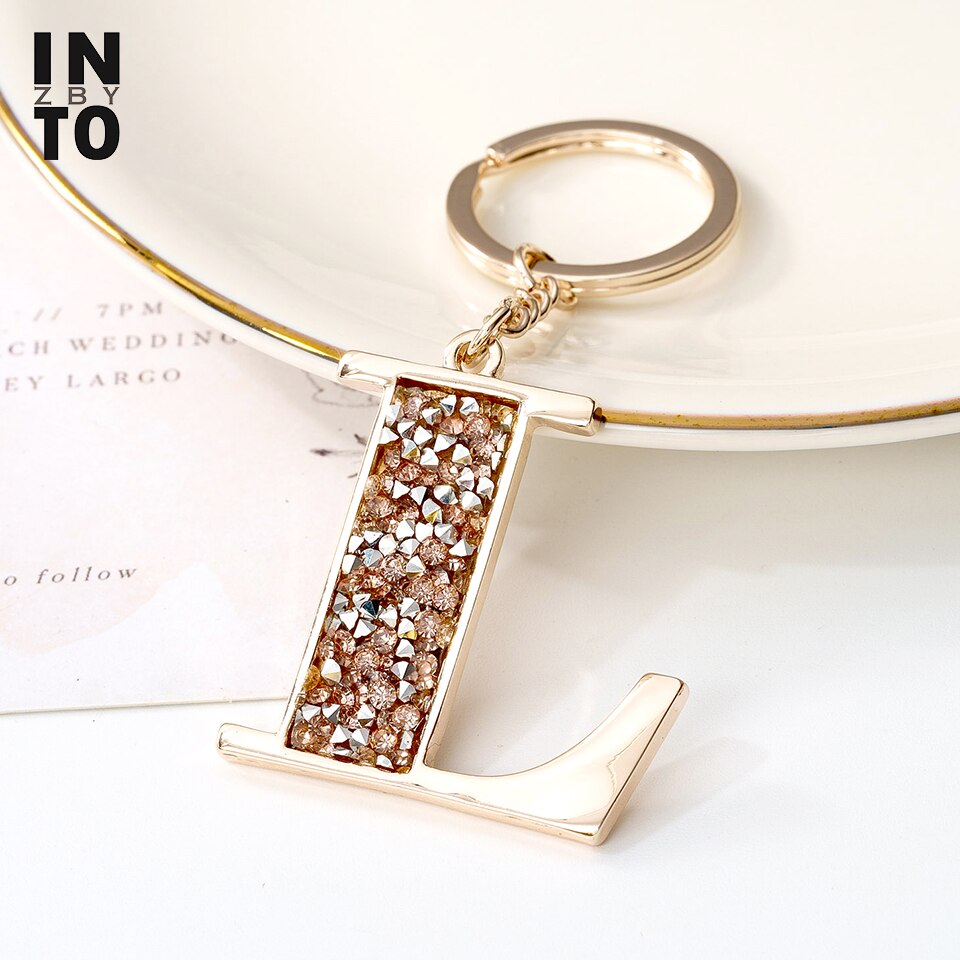 Into.zby Trendy Letter Keychains Crystal Key Rings Key Holder Initials Keychain Light Rose Gold Color Jewelry Bag Key: K002-L