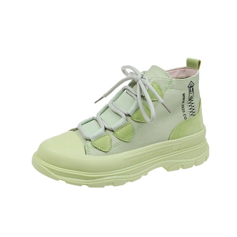 Kobiety wysokie buty płócienne kobieta platforma trampki nowi projektanci pomarańczowe buty marki Chunky Sneaker Ladies sznurowanie: green / 7