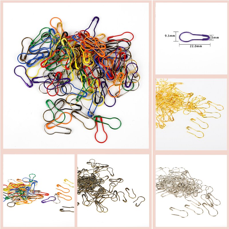 100pcs/box Mixed Color Safety Pins Calabash Gourd Shape Safety Pin Markers Pins Craft Sewing Knitting Stitch Holder Accessories