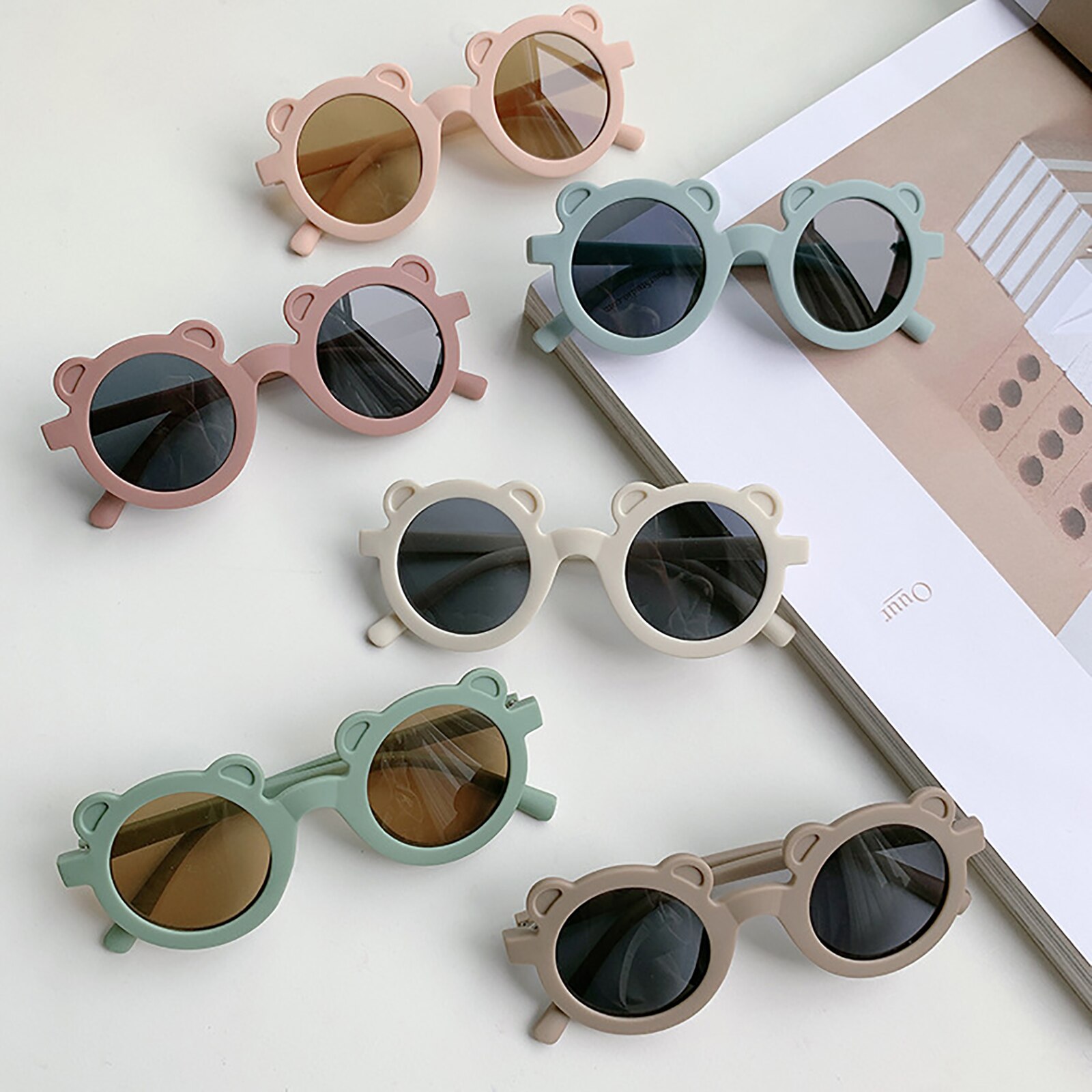 Gafas De Sol – lunettes De soleil UV400 pour enfants, De lunettes De soleil avec monture ours De dessin animé pour garçons