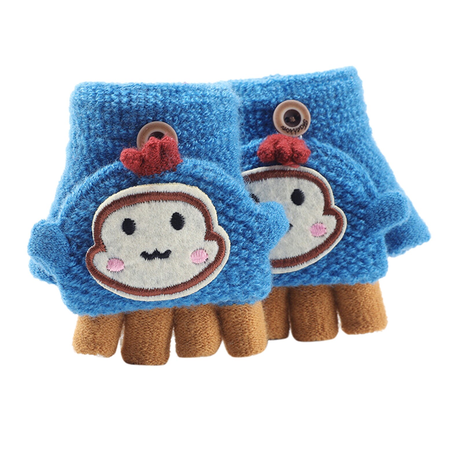 Karikaturen Drucken Handschuhe Weiche Cabrio kippen oben Handschuhe freundlicher Baby warm stricken Halbhand Fäustling Baumwolle Gloveses guantes Sünde dedos: blau