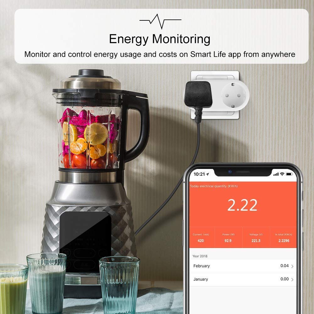Energy monitoring EU 16A WiFi Socket Smart Plug Power Consumption Remote Control Tuya Smart Life APP work with google Assistant