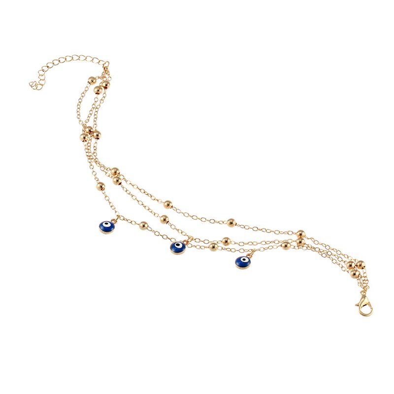 Tobillera Bohemia con colgante de ojo malvado azul, cadena para pierna, Accesorios de playa Retro de verano, joyería de múltiples capas para pies, cadenas de cuentas