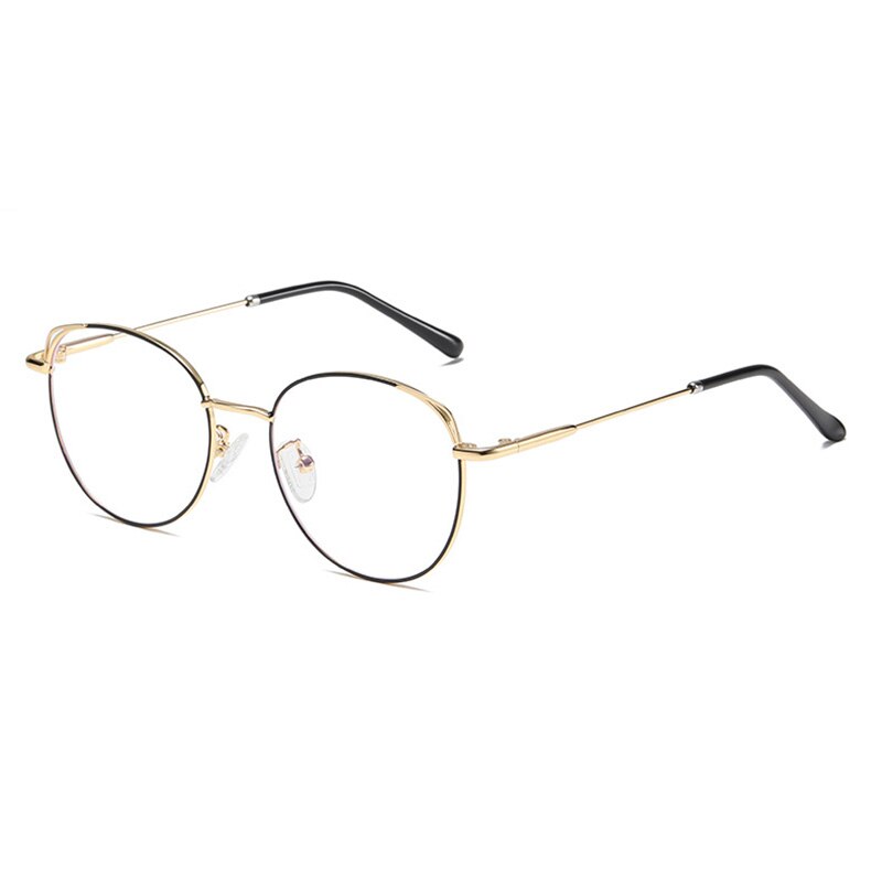 SHAUNA Retro Anti Blue Light Eyeglasses Frames Metal Cat Ear Optical Frame: Golden Black