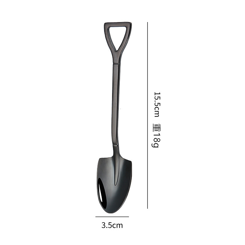 Engineer Ice Cream Square Shovel Cake Spoon Retro Shovel Coffee Spoon Stainless Steel Dessert Spoon Watermelon Spoon: type1 black