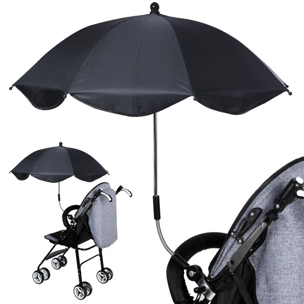 Adjustable Stroller Umbrella Rain UV Protection Baby Pram Pushchair Sun Shade Parasol With Universal Clamp: Black