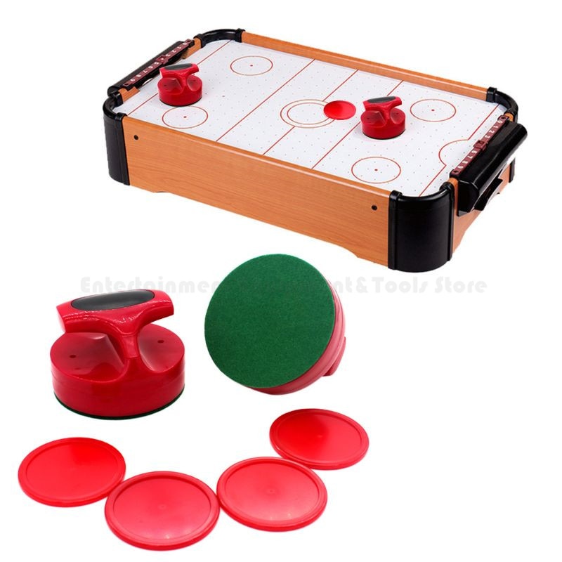 Airhockey-skubbere og hockey-pucke flotte målhåndtag padler erstatningstilbehør til spilleborde  (2 slag 4 puck)