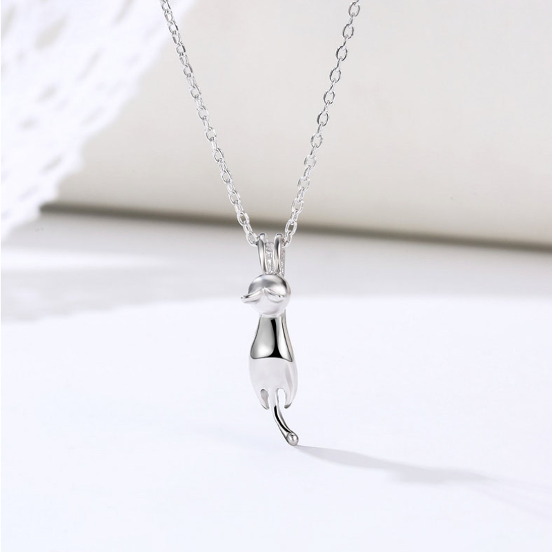 New Fashion Ladies Matte Silver Cat Pendant Solid Solid Cute Cat Cat Pendant Necklace catena clavicola