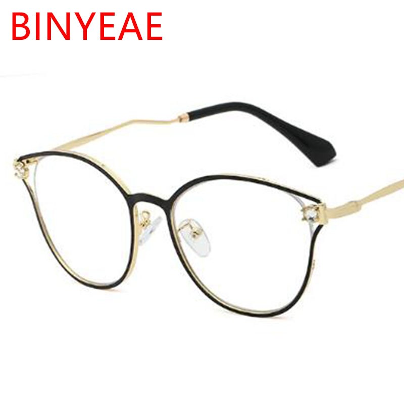 Metalen strass steentjes kattenoog brilmontuur vrouwen  uv400 brillen heldere lenzen bijziendheid nerd zwart roze rood brilmontuur