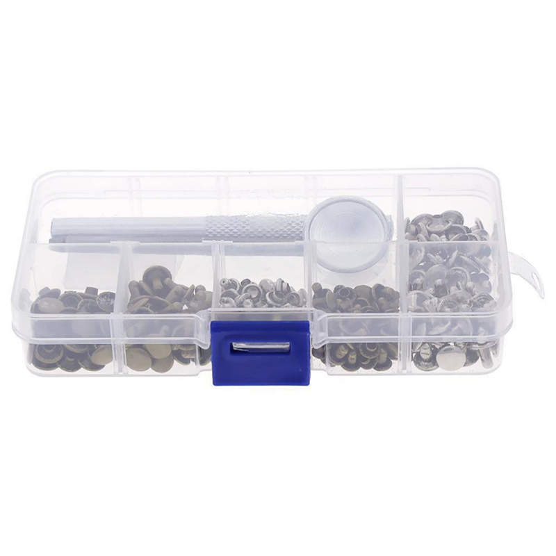 Lederen Klinknagels Enkele Cap Klinknagels Buisvormige Metalen Studs met Fixing Tool Kit voor Leer Craft Repareren Lether Gereedschap Set