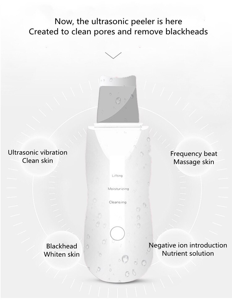 Limpiador ultrasónico de poros faciales, máquina de eliminación de espinillas y acné, cavitación y estiramiento de la piel, EMS