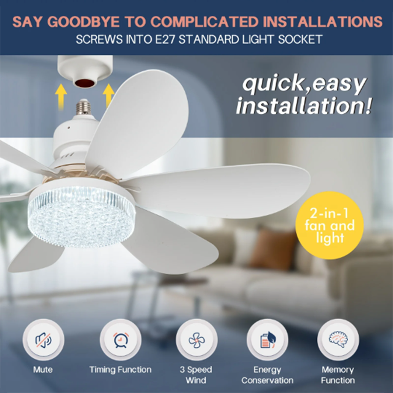 Ventilador de techo moderno con luz LED, de 20 pulgadas para habitación ventilador eléctrico, control remoto para atenuación de sala de estar, estudio, AC85-265V del hogar