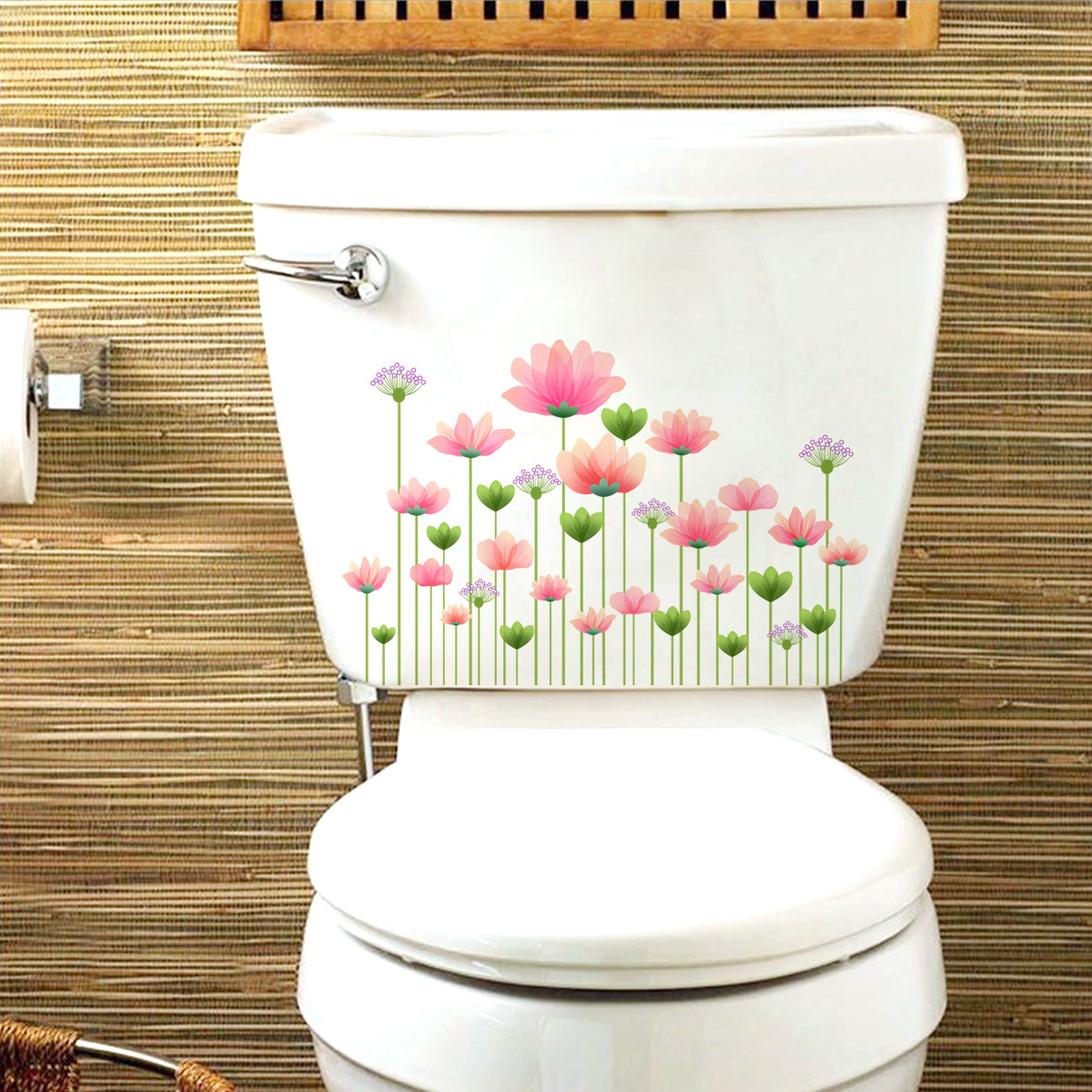 Pegatinas de pared de hojas de plantas verdes, decoración del hogar, calcomanías de flores para baño, WC, pegatina autoadhesiva para Mural extraíble