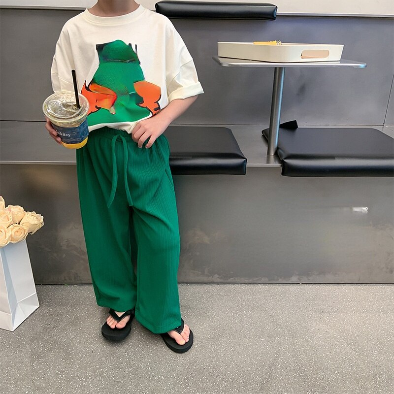 2022 Zomer Jongens En Meisjes Effen Kleur Alle-Match Wijde Pijpen Broek Unisex Losse Dunne Broek