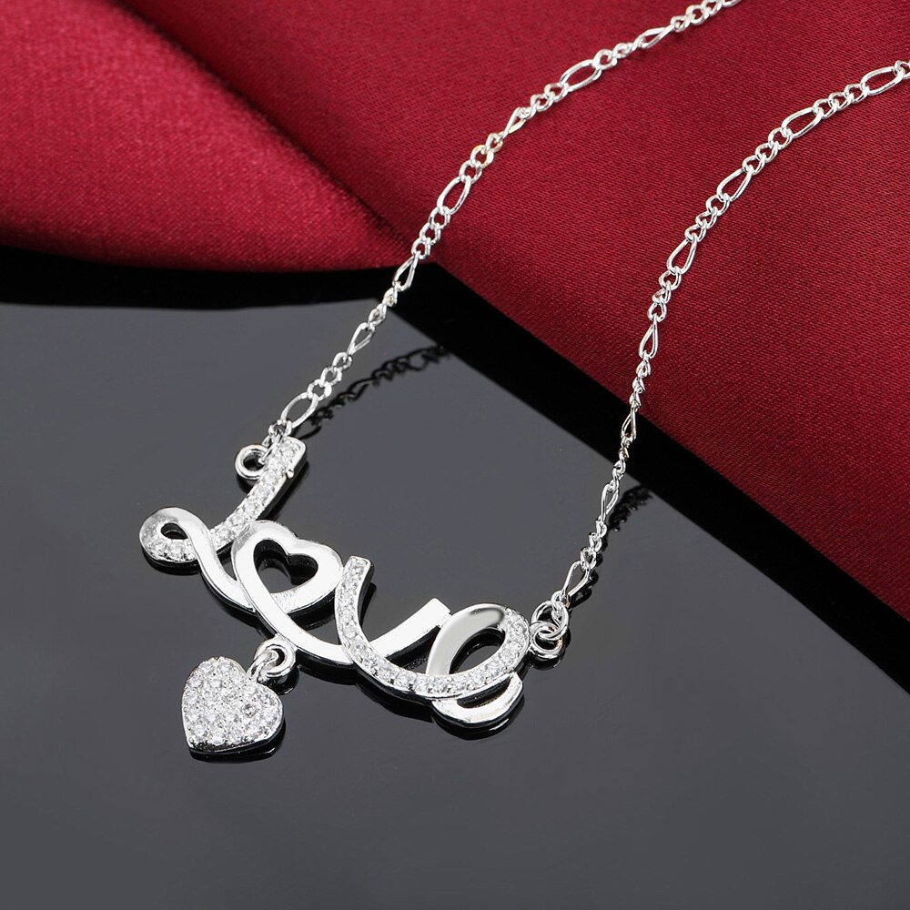 Collar de plata 925 con forma de corazón, para mujer, boda, de joyería