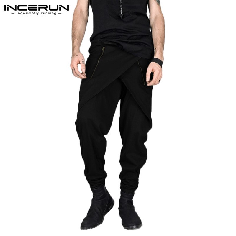 Snygga byxor feminias kjol stil herr haremsbyxor oregelbunden dragkedja slim fit träningsbyxor pantalon hombre coola byxor 8: Svart / M