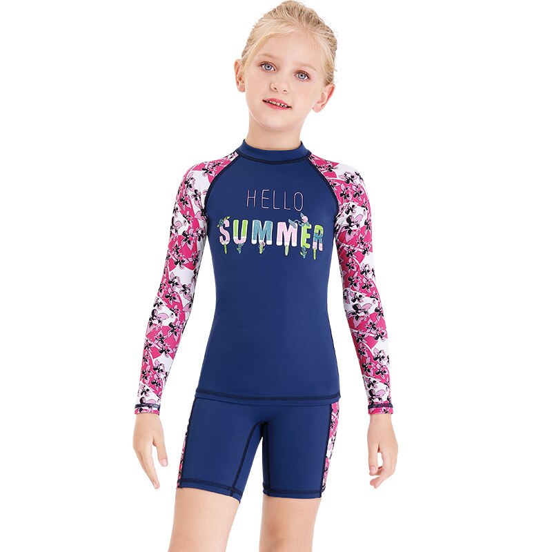 Piger dykkerhud surf badedragt todelt badetøj lycra langærmet våddragt rash guard surfing scuba surfing dragt badedragt sun uv