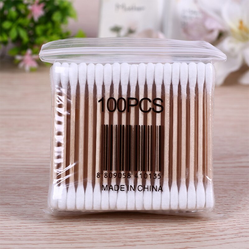 100Pcs Dubbele Hoofd Wegwerp Wattenstaafje Micro Borstels Babyverzorging Zacht Hout Sticks Swabs Oor Schoon Tampons Pampons Cotonete