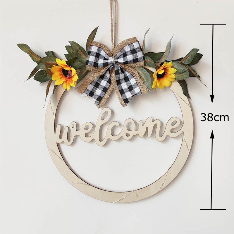 artificial LED spring Summer door decoration hello wreath glowing welcome wreath sign for wall home Café