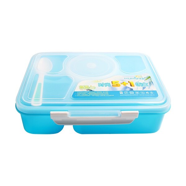 Draagbare Magnetron Kids Lunchbox 5 Compartimenten Met Soepkom Bento Dozen Lekvrije Kinderen Voedsel Container Met lepel: Blue