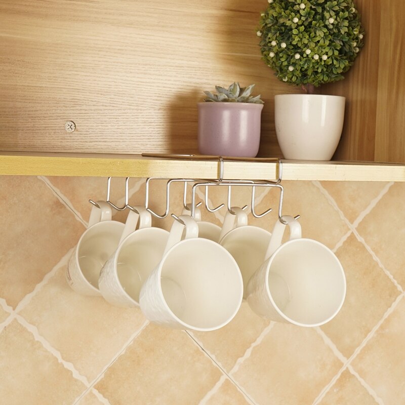 10 Hooks Stainless Steel Wardrobe Hanger Coffee Mug Cup Holder Drainer Kitchen Wine Glass Storage Rack Cupboard Hanging Shelf