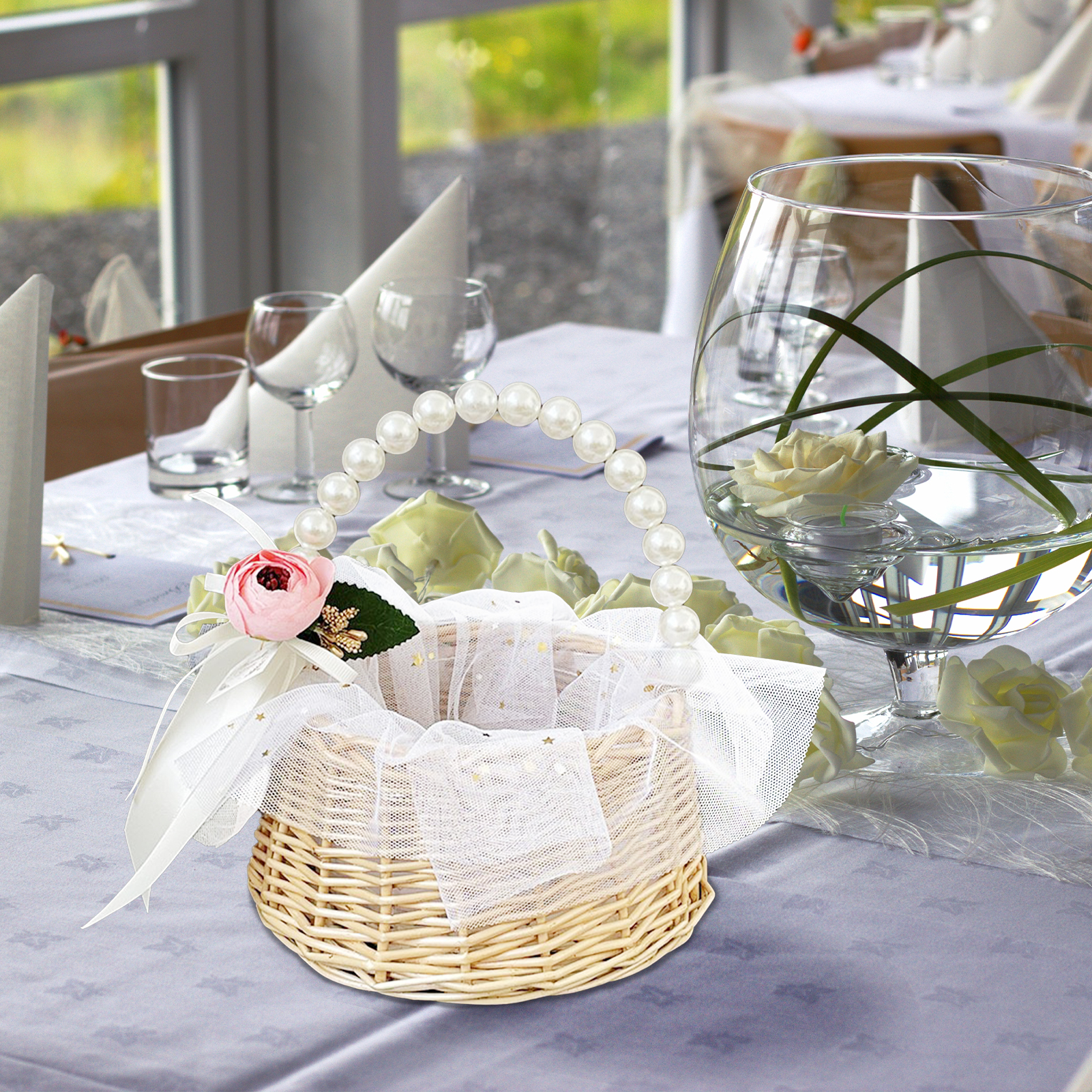 Mir de rangement en rotin tissé à la main pour fille, panier à fleurs, perle, princesse, fait main, maison, décoration de mariage
