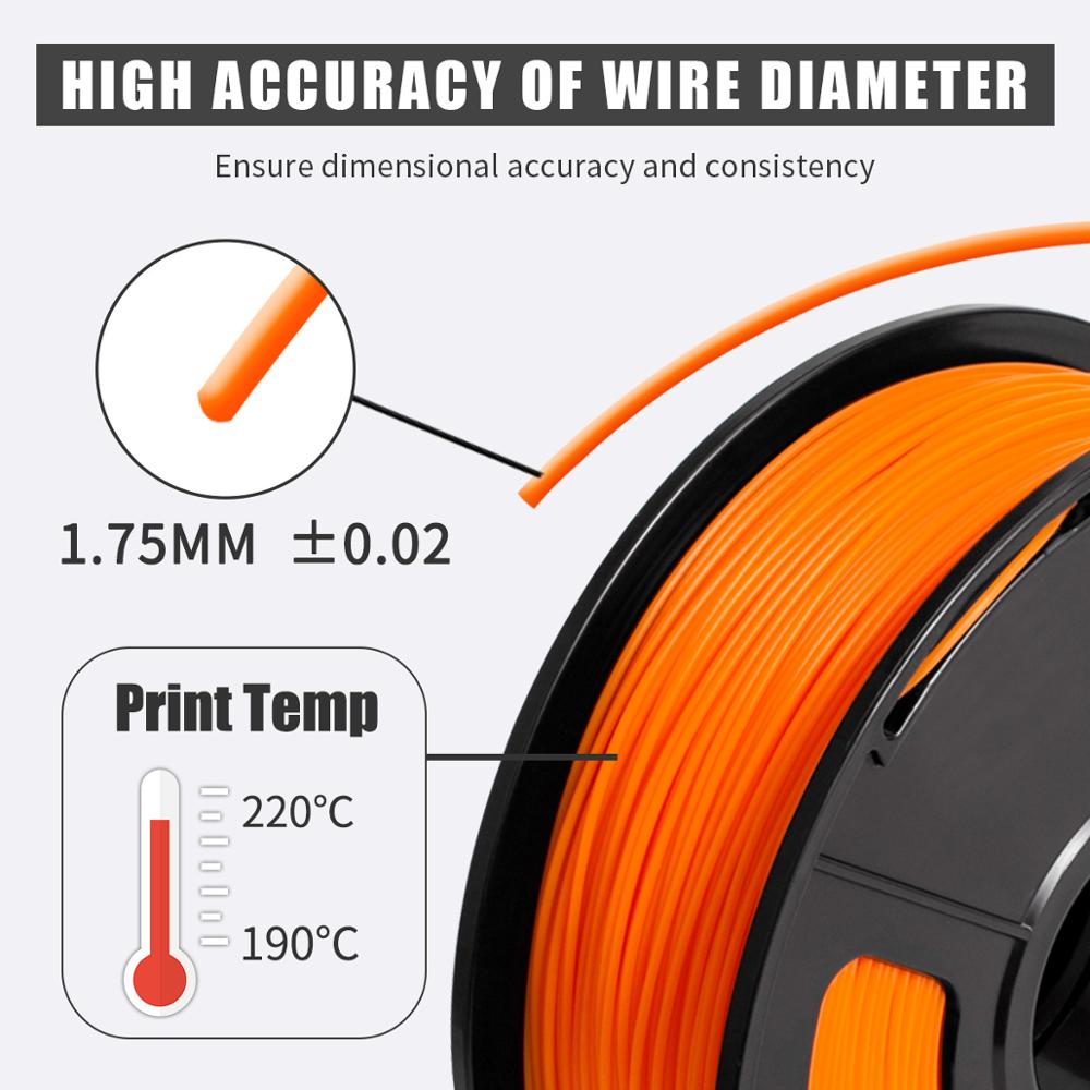 3D Filament Pla 1Kg 1.75Mm Voor Fdm 3D Printer Oranje 2.2 Lbs Tolerantie 0.02Mm Niet Giftig filamenten Geen Bubble Afdrukken Materiaal