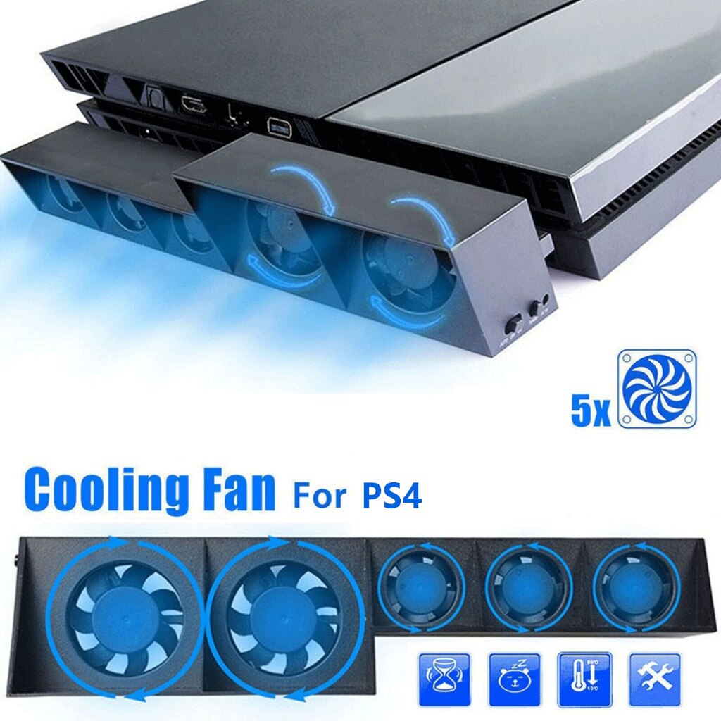 Cooling Fan For PS4 Console Cooler For PS4 USB External 5-Fan Super Turbo Temperature Control For 4