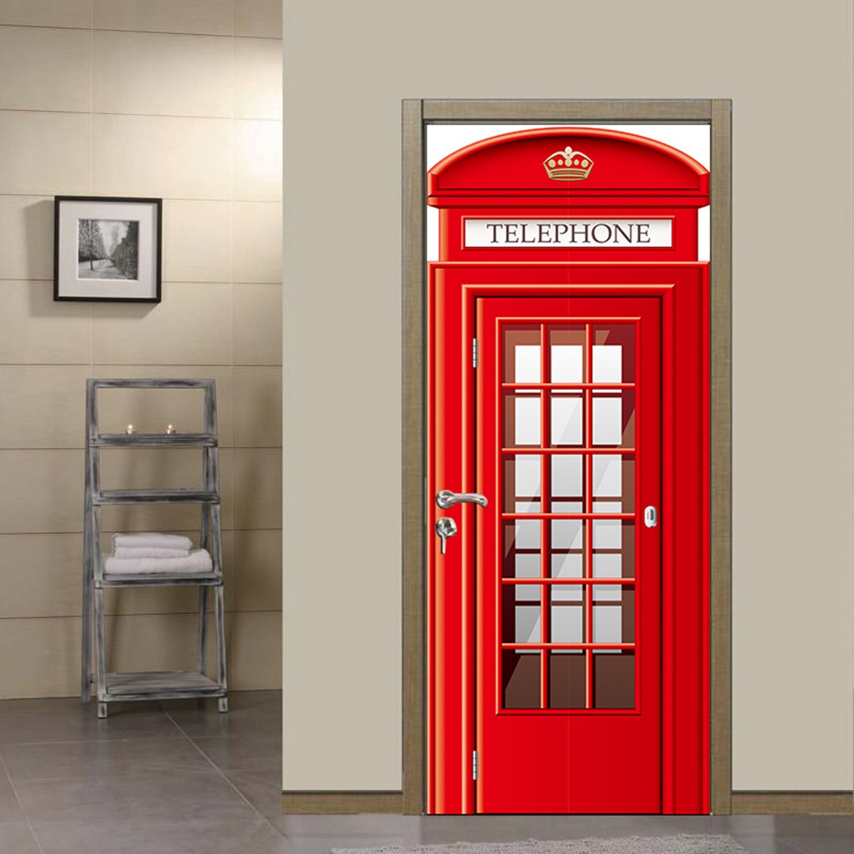 Britisk stil london rød telefonboks dør klistermærke selvklæbende pvc vandtæt hjem væg indretning plakat mærkater værelse dekoration