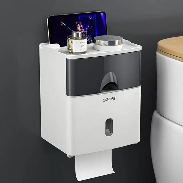 Porte-papier hygiénique mural, tube de rouleau de papier toilette étanche, boîte de rangement, étagère à mouchoirs, produit HOProduct: kaki foncé