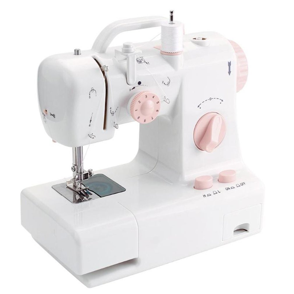 Mini Sewing Machine Built-in Light Mending Machine Double Thread Stitching Electric Pedal Sewing Small Gadget: US 110V