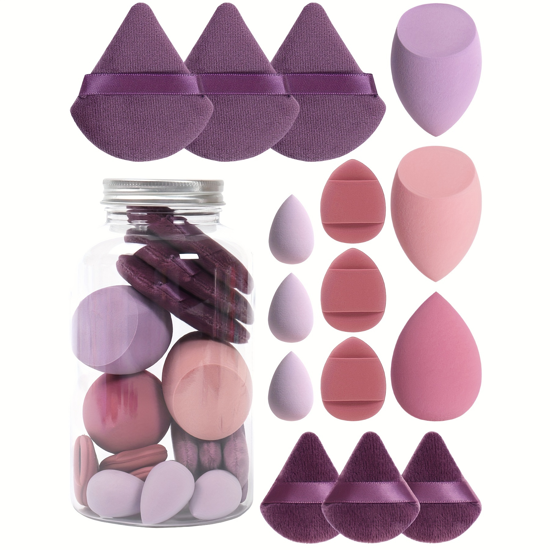 Primavera 15 latas, 3 esponjas para polvos sueltos y 3 mini esponjas para polvos sueltos y 3 mini huevos de maquillaje y 3 mini esponjas con cojín de aire, mezcla de bases: YELLOW
