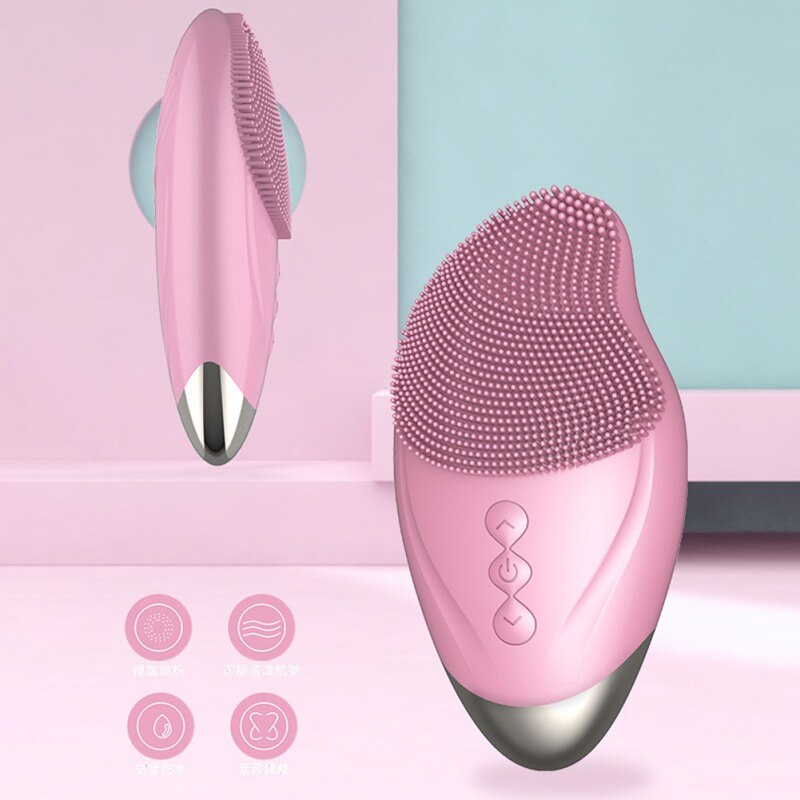 Chauffage visage nettoyage du visage Machine à laver Massage électrique brosse sonique Silicone peau outil visage brosse visage nettoyant