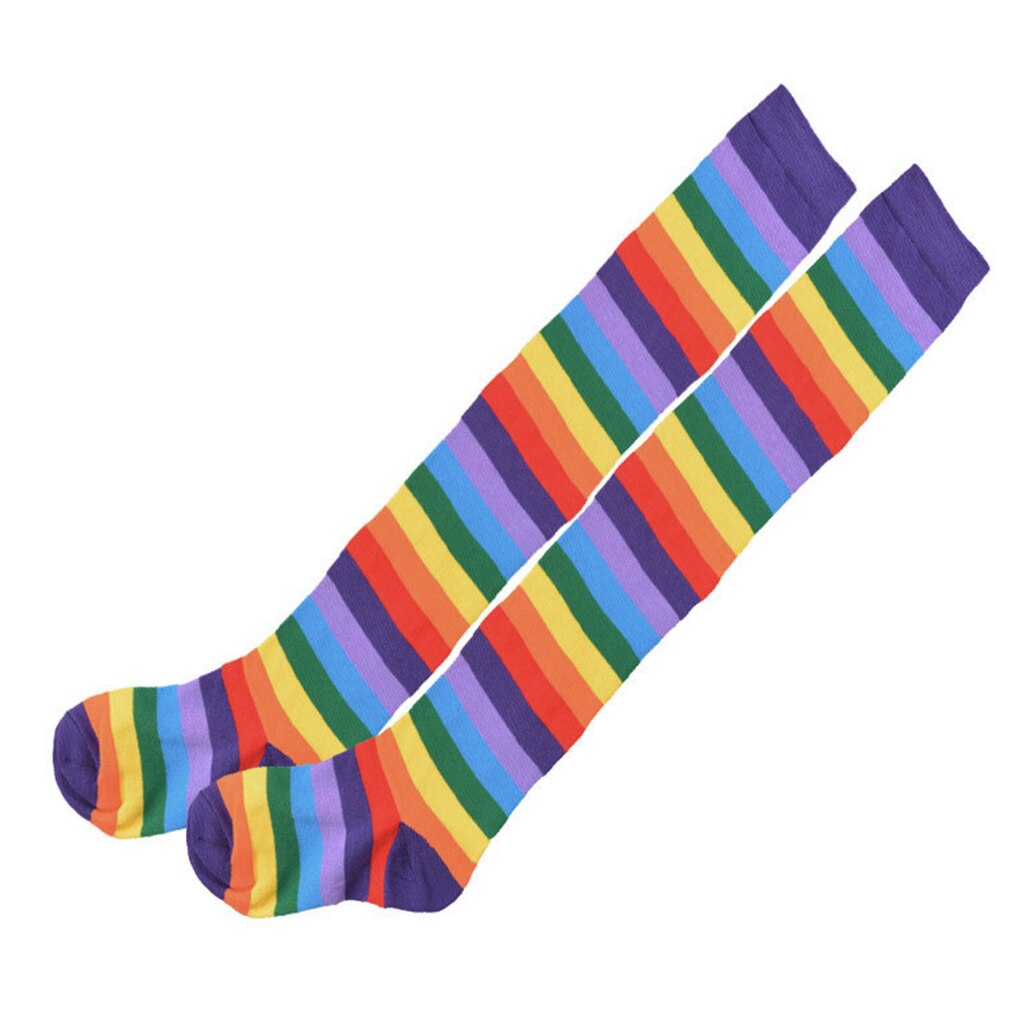 Malha luvas sockings para mulher menina colorido arco-íris listrado luvas longas meias braço mais quente sem dedos malha luvas sockings