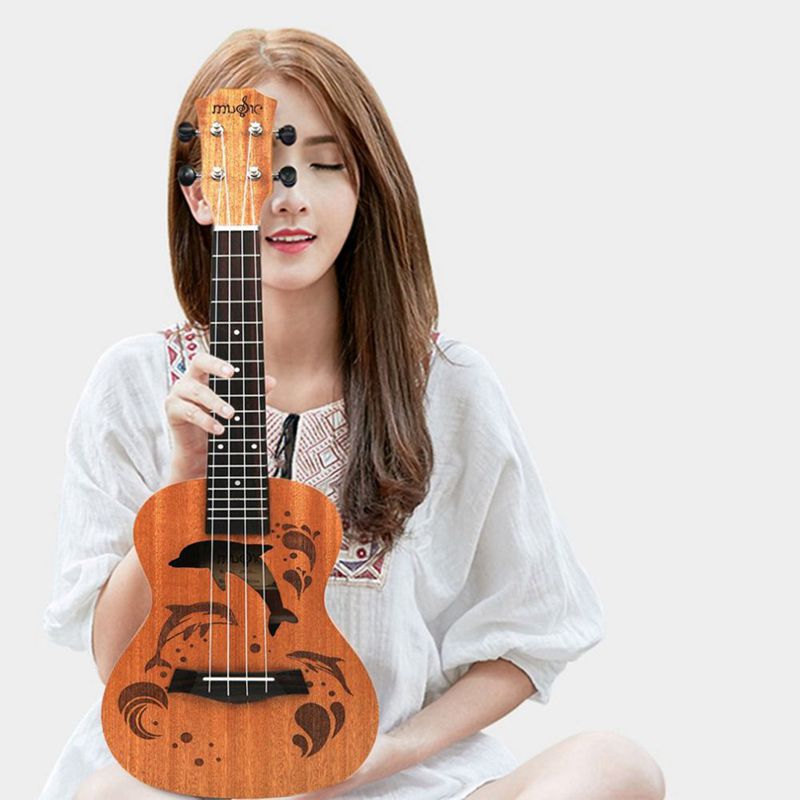 Ukulele uke 4 nylonsträngar sapele rosenträ gitarr delfinmönster universellt akustiskt instrument