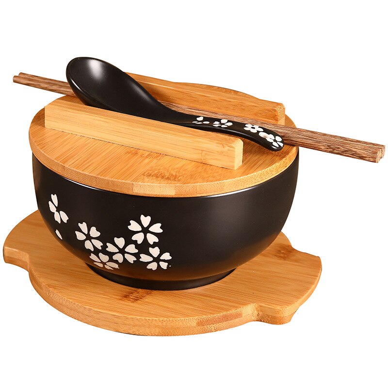 Japanse Stijl Kom Van Instant Noodle Restaurant Servies Salade Keramische Kom Met Houten Lepel Houten Eetstokjes Wy120902