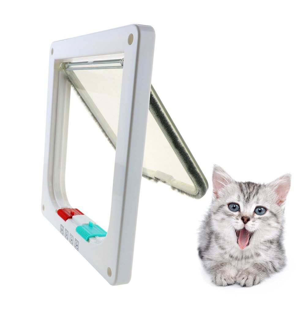 Huisdier Deur Afsluitbare Beveiliging Flap Deur Voor Hond Kat Kitten Wall Mount Deur Dier Kleine Kat Hond Poort Deur: WHITE / S