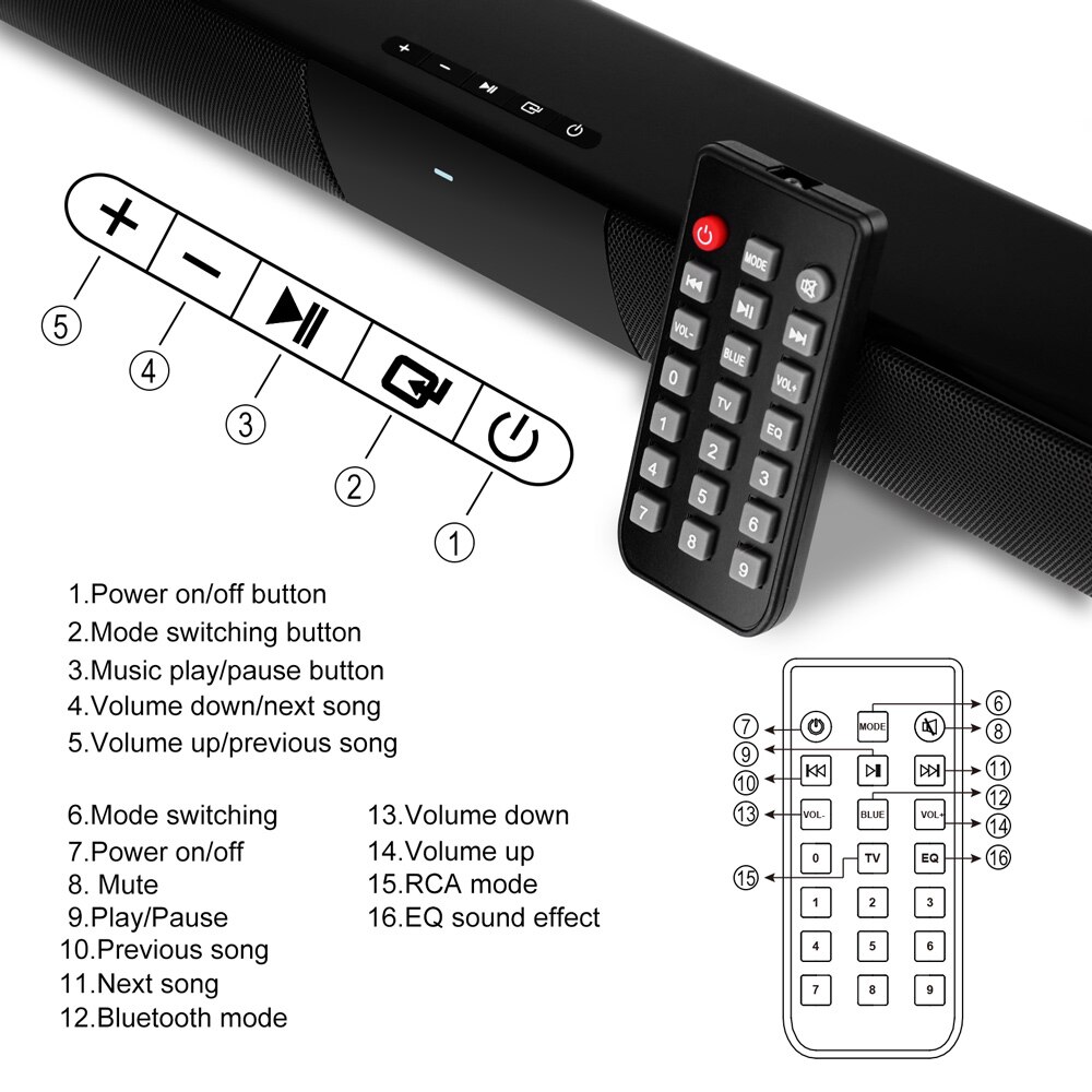 20W TV Sound Bar Verdrahtete und Drahtlose Bluetooth-kompatibel Hause Surround SoundBar für PC Theater TV Lautsprecher